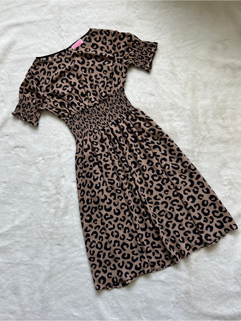 kate spade Leopard Print Smocked Waist Midi Dress - Brown/Black